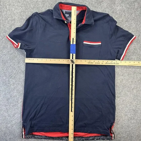 Tommy Hilfiger Polo Shirt Mens Large Navy Red White Colorblock Custom Fit Pocket - Picture 4 of 8
